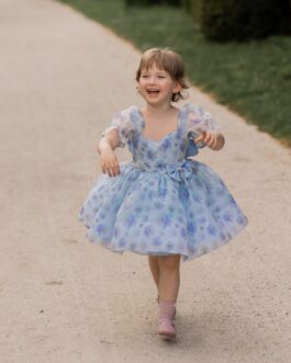 Modré květované šaty pro holčičky